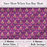 Meditating Buddha with Lotus Flowers Purple Seamless Pattern Digital Print Fabric by the Metre UK Sewing Quilting Textile
