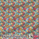 Buddha with Vibrant Floral Garden Blue Background Seamless Pattern Digital Print Fabric by the Metre UK Sewing Quilting Textile