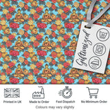 Buddha with Vibrant Floral Garden Blue Background Seamless Pattern Digital Print Fabric by the Metre UK Sewing Quilting Textile