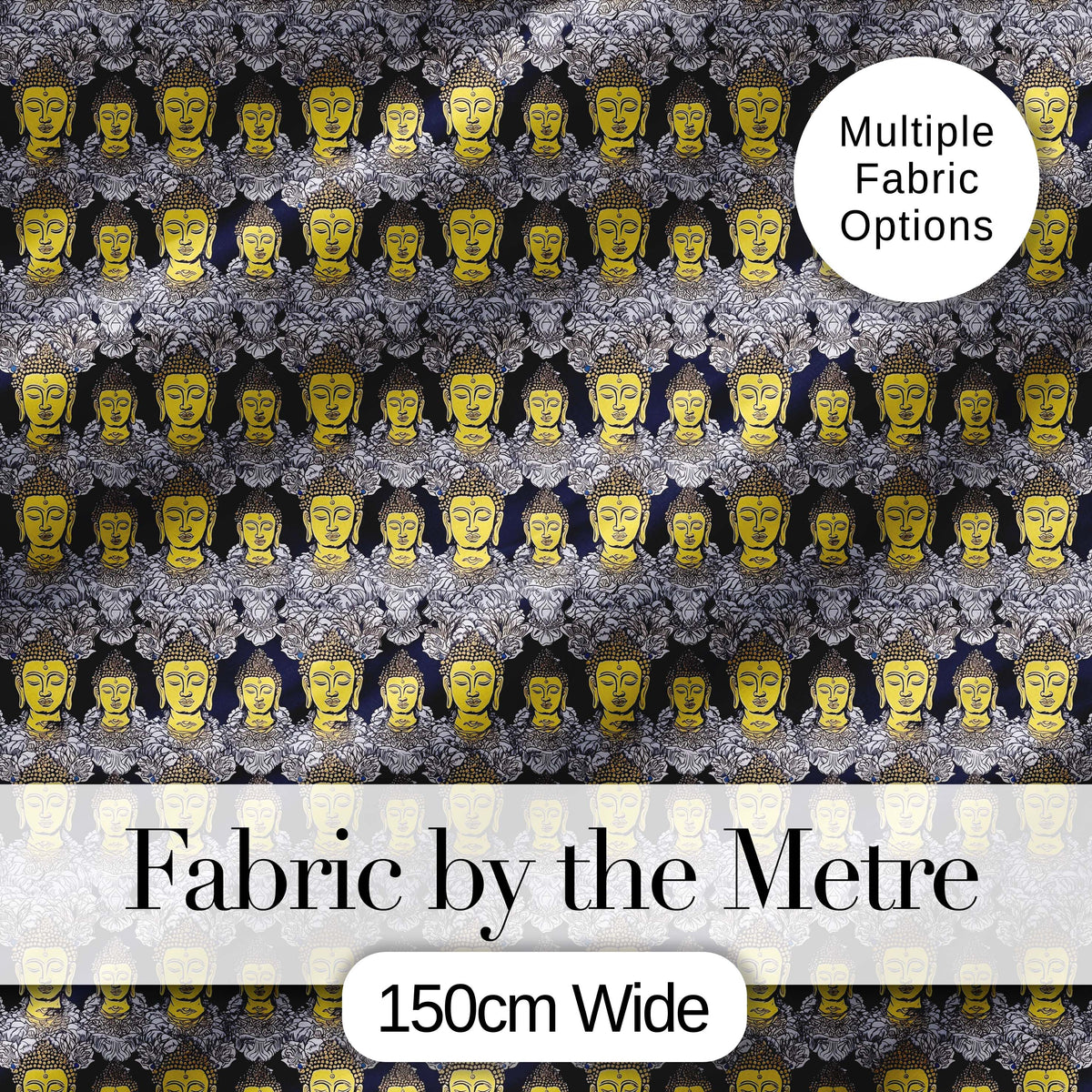 Ornate Buddha Faces with Detailed Pattern Seamless Design Digital Print Fabric by the Metre UK Sewing Quilting Textile