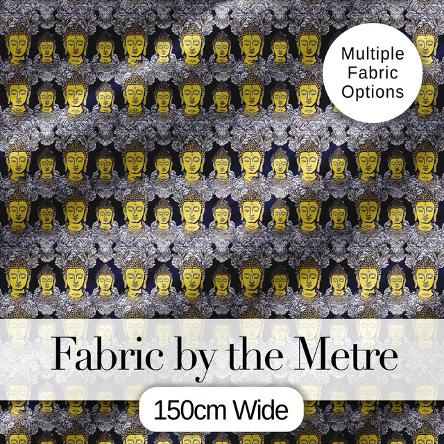 Ornate Buddha Faces with Detailed Pattern Seamless Design Digital Print Fabric by the Metre UK Sewing Quilting Textile