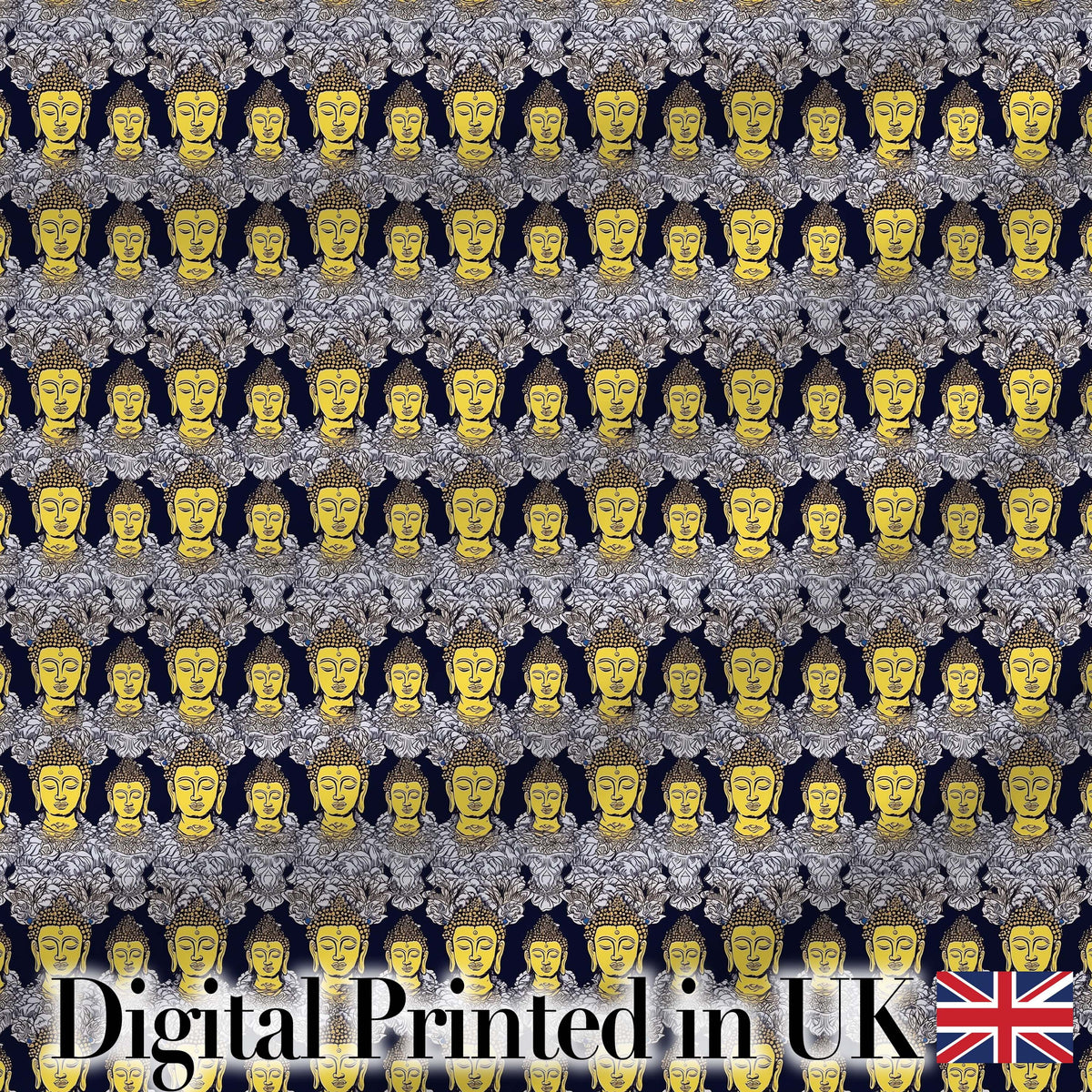 Ornate Buddha Faces with Detailed Pattern Seamless Design Digital Print Fabric by the Metre UK Sewing Quilting Textile