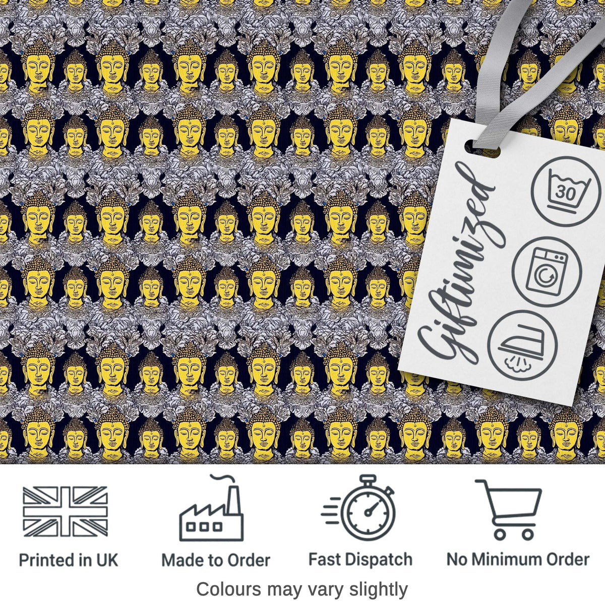 Ornate Buddha Faces with Detailed Pattern Seamless Design Digital Print Fabric by the Metre UK Sewing Quilting Textile