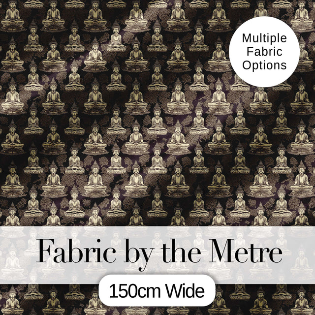 Vintage Buddha Meditation Pattern Dark Background Seamless Design Digital Print Fabric by the Metre UK Sewing Quilting Textile