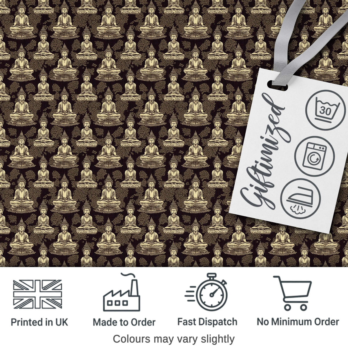 Vintage Buddha Meditation Pattern Dark Background Seamless Design Digital Print Fabric by the Metre UK Sewing Quilting Textile
