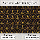 Elegant Sitting Buddha with Decorative Motifs Black Seamless Pattern Digital Print Fabric by the Metre UK Sewing Quilting Textile