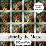 Vintage Tiger Portrait Stamp Style Seamless Pattern Digital Print Fabric by the Metre UK Sewing Quilting Textile