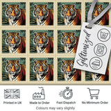 Vintage Tiger Portrait Stamp Style Seamless Pattern Digital Print Fabric by the Metre UK Sewing Quilting Textile
