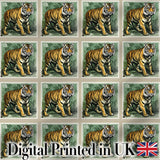 Classic Tiger Full Body Stamp Design Seamless Pattern Digital Print Fabric by the Metre UK Sewing Quilting Textile