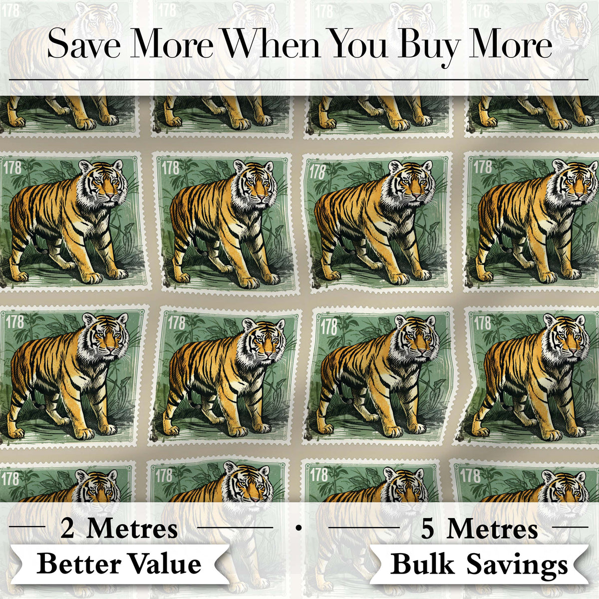 Classic Tiger Full Body Stamp Design Seamless Pattern Digital Print Fabric by the Metre UK Sewing Quilting Textile