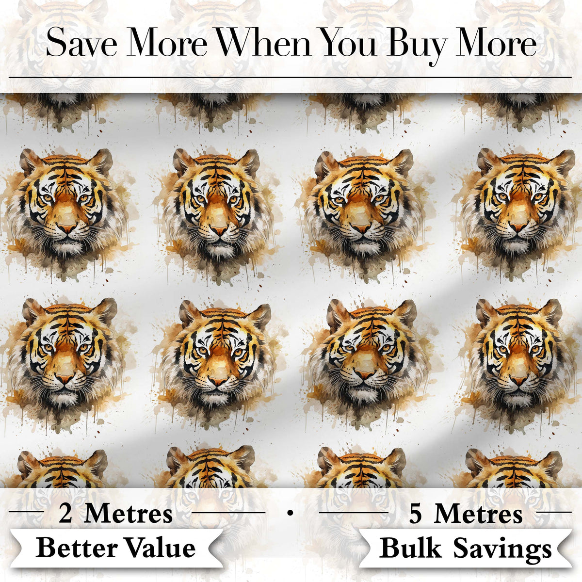 Watercolor Tiger Face Artistic Seamless Pattern Digital Print Fabric by the Metre UK Sewing Quilting Textile