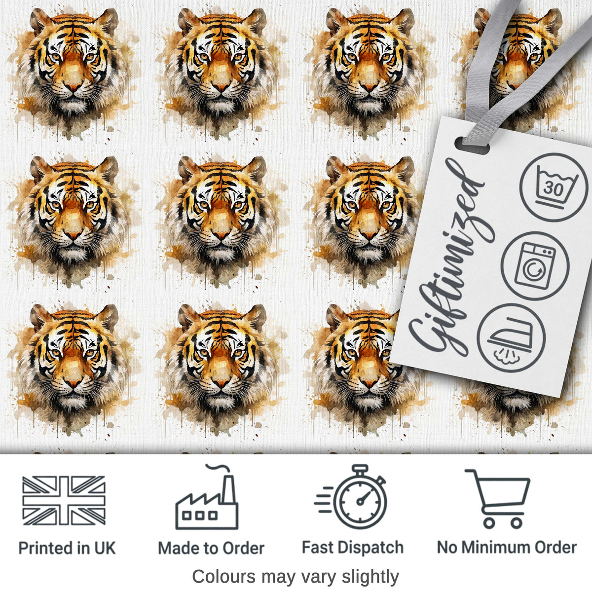Watercolor Tiger Face Artistic Seamless Pattern Digital Print Fabric by the Metre UK Sewing Quilting Textile