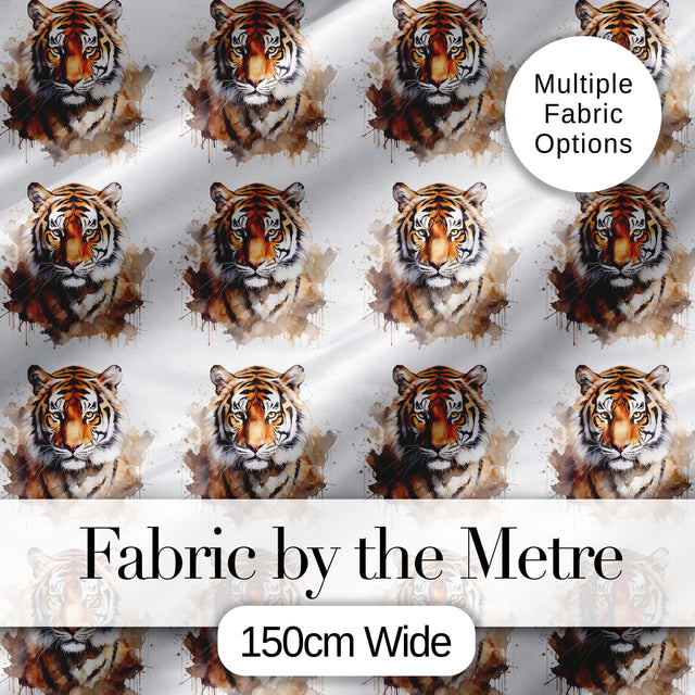 Realistic Tiger Portrait Splash Art Seamless Pattern Digital Print Fabric by the Metre UK Sewing Quilting Textile