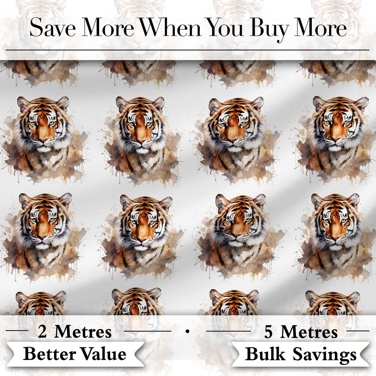 Realistic Tiger Portrait Splash Art Seamless Pattern Digital Print Fabric by the Metre UK Sewing Quilting Textile