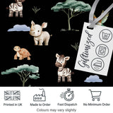 Cute Safari Animals Zebra Turtle on Black Seamless Pattern Digital Print Fabric by the Metre UK Sewing Quilting Textile