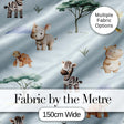 Cute Safari Animals Zebra Rhino Turtle Teal Seamless Pattern Digital Print Fabric by the Metre UK Sewing Quilting Textile