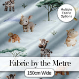 Cute Safari Animals Zebra Rhino Turtle Teal Seamless Pattern Digital Print Fabric by the Metre UK Sewing Quilting Textile