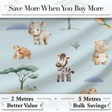 Cute Safari Animals Zebra Rhino Turtle Teal Seamless Pattern Digital Print Fabric by the Metre UK Sewing Quilting Textile