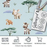 Cute Safari Animals Zebra Rhino Turtle Teal Seamless Pattern Digital Print Fabric by the Metre UK Sewing Quilting Textile