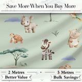 Cute Safari Animals Zebra Rhino Turtle Sage Green Seamless Pattern Digital Print Fabric by the Metre UK Sewing Quilting Textile
