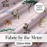 Cute Safari Animals Zebra Rhino Turtle Pink Seamless Pattern Digital Print Fabric by the Metre UK Sewing Quilting Textile