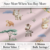 Cute Safari Animals Zebra Rhino Turtle Pink Seamless Pattern Digital Print Fabric by the Metre UK Sewing Quilting Textile