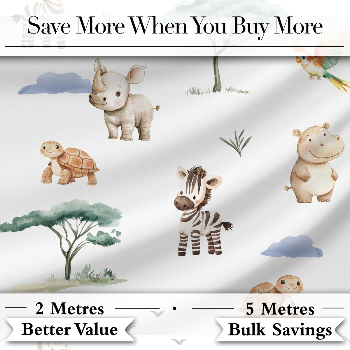 Cute Safari Animals Zebra Rhino Turtle with Trees Neutral Background   Digital Print Fabric by the Metre UK Sewing Quilting Textile