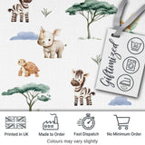 Cute Safari Animals Zebra Rhino Turtle with Trees Neutral Background   Digital Print Fabric by the Metre UK Sewing Quilting Textile