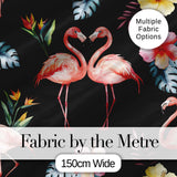 Elegant Pink Flamingos Tropical Flowers on Black Background Seamless Pattern Digital Print Fabric by the Metre UK Sewing Quilting Textile