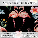 Elegant Pink Flamingos Tropical Flowers on Black Background Seamless Pattern Digital Print Fabric by the Metre UK Sewing Quilting Textile