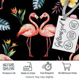 Elegant Pink Flamingos Tropical Flowers on Black Background Seamless Pattern Digital Print Fabric by the Metre UK Sewing Quilting Textile