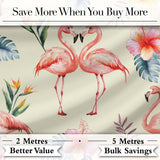 Elegant Pink Flamingos Tropical Flowers on Beige Background Seamless Pattern Digital Print Fabric by the Metre UK Sewing Quilting Textile