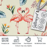Elegant Pink Flamingos Tropical Flowers on Beige Background Seamless Pattern Digital Print Fabric by the Metre UK Sewing Quilting Textile