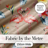 Elegant Pink Flamingos Tropical Flowers on Tan Background Seamless Pattern Digital Print Fabric by the Metre UK Sewing Quilting Textile