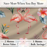 Elegant Pink Flamingos Tropical Flowers on Tan Background Seamless Pattern Digital Print Fabric by the Metre UK Sewing Quilting Textile