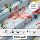 Elegant Pink Flamingos Tropical Flowers on Blue Background Seamless Pattern Digital Print Fabric by the Metre UK Sewing Quilting Textile