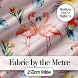 Elegant Pink Flamingos Tropical Flowers on Pink Background Seamless Pattern Digital Print Fabric by the Metre UK Sewing Quilting Textile