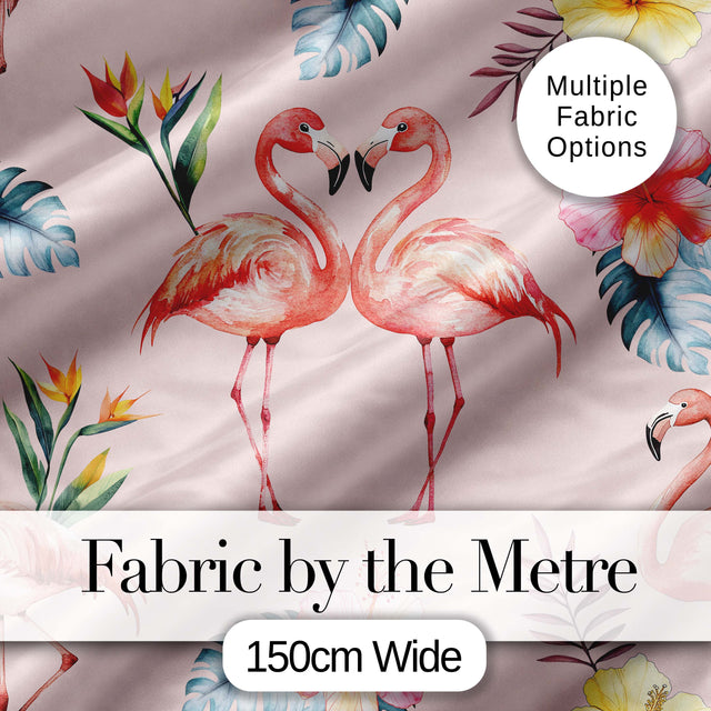 Elegant Pink Flamingos Tropical Flowers on Pink Background Seamless Pattern Digital Print Fabric by the Metre UK Sewing Quilting Textile
