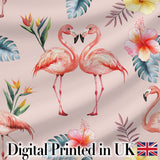 Elegant Pink Flamingos Tropical Flowers on Pink Background Seamless Pattern Digital Print Fabric by the Metre UK Sewing Quilting Textile