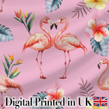 Elegant Pink Flamingos Tropical Flowers on Blush Pink Background   Digital Print Fabric by the Metre UK Sewing Quilting Textile