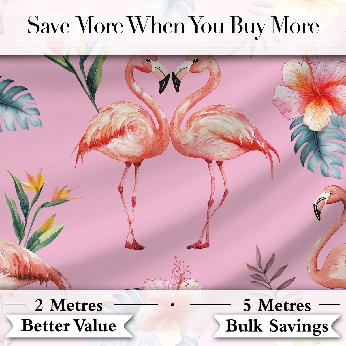 Elegant Pink Flamingos Tropical Flowers on Blush Pink Background   Digital Print Fabric by the Metre UK Sewing Quilting Textile