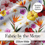 Cute Tropical Hibiscus Flowers Birds of Paradise Bright Floral Seamless Pattern Digital Print Fabric by the Metre UK Sewing Quilting Textile