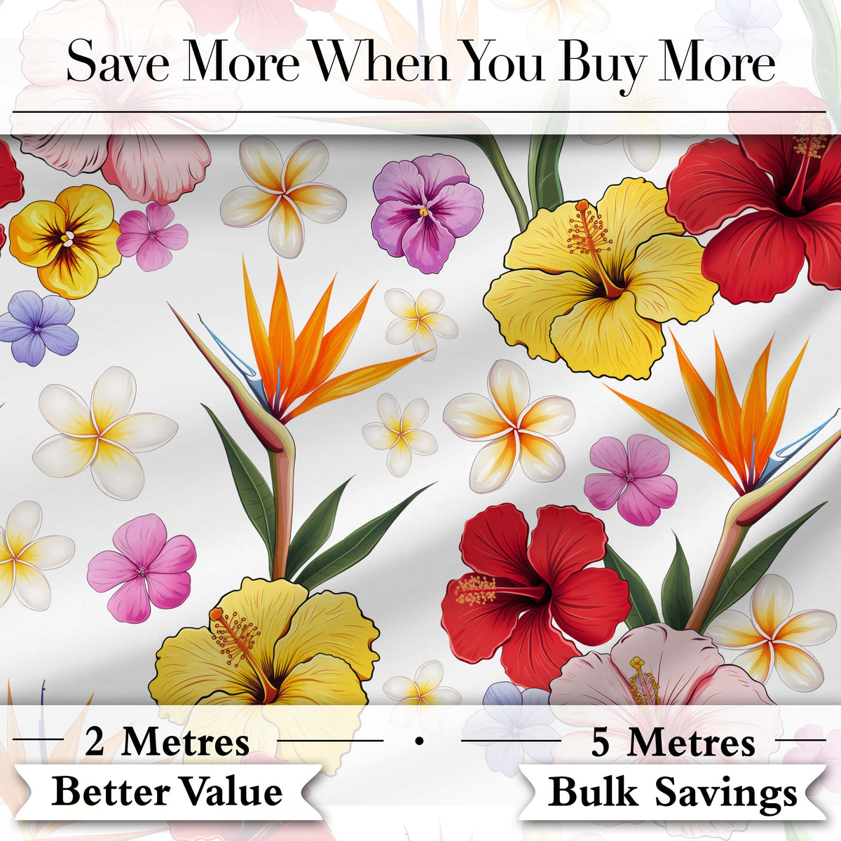 Cute Tropical Hibiscus Flowers Birds of Paradise Bright Floral Seamless Pattern Digital Print Fabric by the Metre UK Sewing Quilting Textile