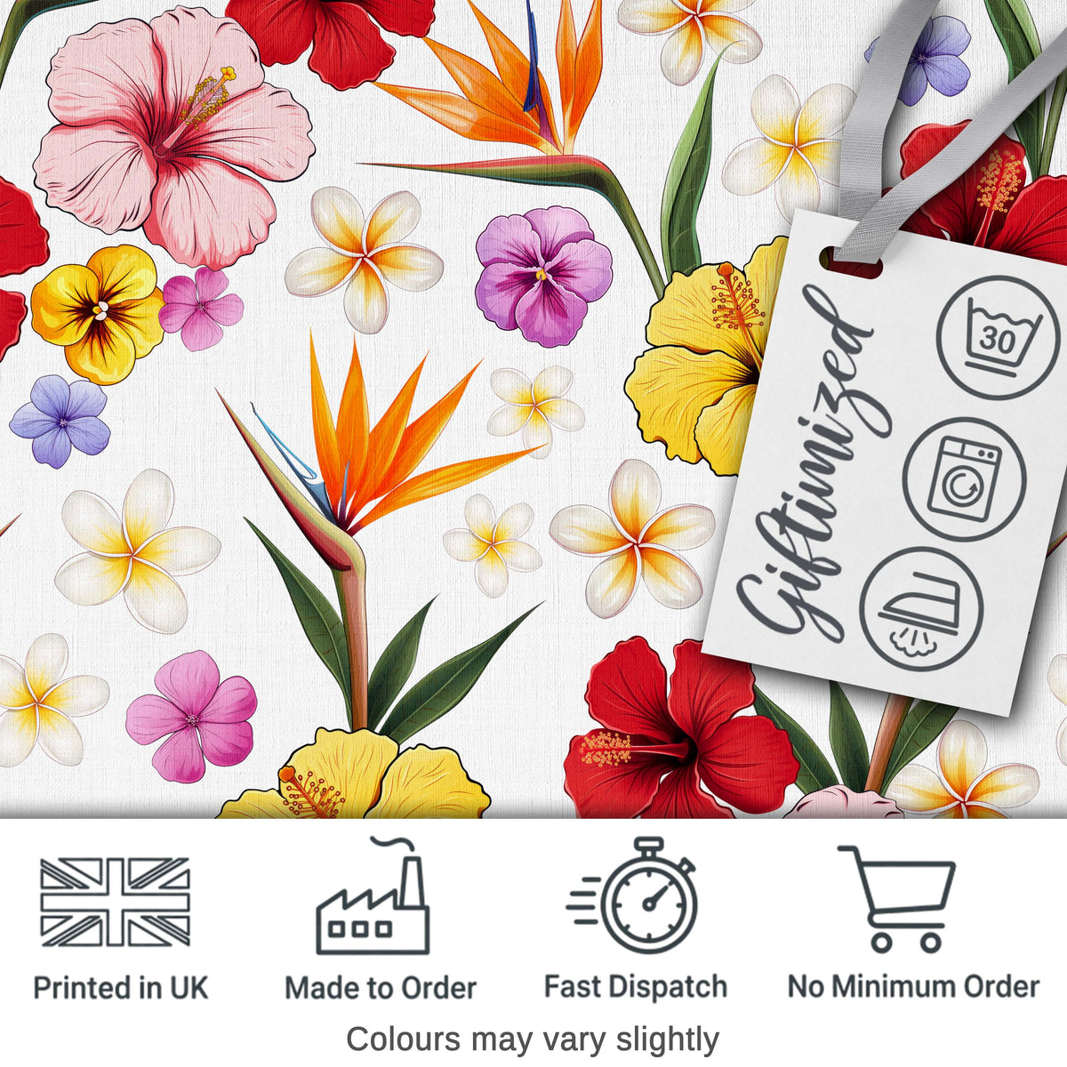 Cute Tropical Hibiscus Flowers Birds of Paradise Bright Floral Seamless Pattern Digital Print Fabric by the Metre UK Sewing Quilting Textile