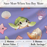 Cute Cartoon Sea Turtle Starfish Shells on Purple Background Seamless Pattern Digital Print Fabric by the Metre UK Sewing Quilting Textile