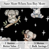 Cute Baby Koala Bears with Stars on Black Background Seamless Pattern Digital Print Fabric by the Metre UK Sewing Quilting Textile