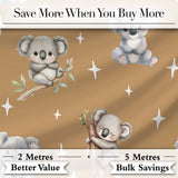 Cute Baby Koala Bears with Stars on Warm Brown Background Seamless Pattern Digital Print Fabric by the Metre UK Sewing Quilting Textile