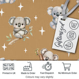 Cute Baby Koala Bears with Stars on Warm Brown Background Seamless Pattern Digital Print Fabric by the Metre UK Sewing Quilting Textile
