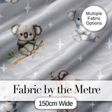 Cute Baby Koala Bears with Stars on Grey Background Seamless Pattern Digital Print Fabric by the Metre UK Sewing Quilting Textile