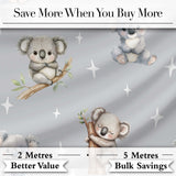 Cute Baby Koala Bears with Stars on Grey Background Seamless Pattern Digital Print Fabric by the Metre UK Sewing Quilting Textile